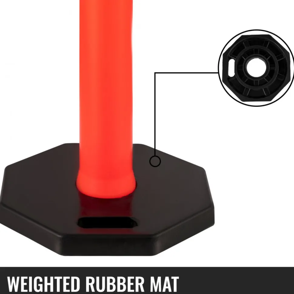 VEVOR 12Pack Traffic Delineator Posts 44 Inch Height, Channelizer Cones Post Kit 10 inch Reflective Band, Delineators Post with Rubber Base 16 inch for Construction Sites, Facility Management etc.