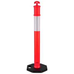 VEVOR 12 Pack Traffic Delineator Posts, 48 inches Traffic Safety Cones with Weighted Base and Reflective Strips, Heavy Duty Delineator Posts for Construction Site, Parking Lot, Crowd Control, Red
