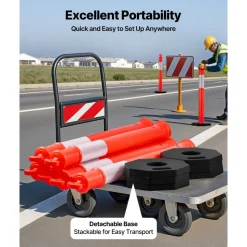 VEVOR 12 Pack Traffic Delineator Posts, 48 inches Traffic Safety Cones with Weighted Base and Reflective Strips, Heavy Duty Delineator Posts for Construction Site, Parking Lot, Crowd Control, Red