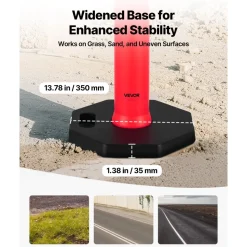 VEVOR 12 Pack Traffic Delineator Posts, 48 inches Traffic Safety Cones with Weighted Base and Reflective Strips, Heavy Duty Delineator Posts for Construction Site, Parking Lot, Crowd Control, Red