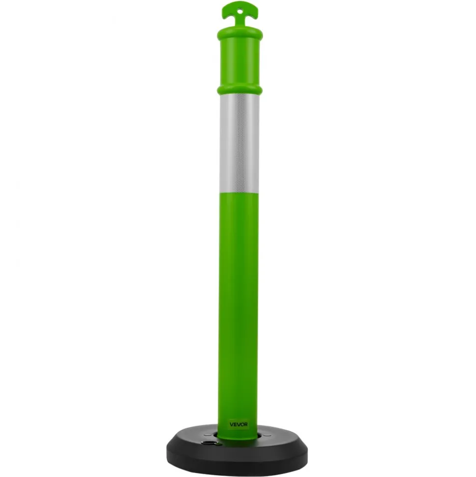 VEVOR 3 Pack Traffic Delineator Posts, 48 inches Traffic Safety Cones with Fillable Base and Reflective Strips, Heavy Duty Delineator Posts for Construction Site, Parking Lot, Crowd Control, Green