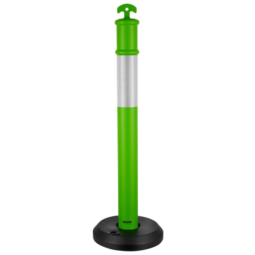 VEVOR 3 Pack Traffic Delineator Posts, 48 inches Traffic Safety Cones with Fillable Base and Reflective Strips, Heavy Duty Delineator Posts for Construction Site, Parking Lot, Crowd Control, Green