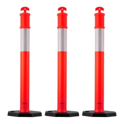 VEVOR 3 Pack Traffic Delineator Posts, 48 inches Traffic Safety Cones with Weighted Base and Reflective Strips, Heavy Duty Delineator Posts for Construction Site, Parking Lot, Crowd Control, Red