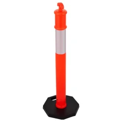 VEVOR 3 Pack Traffic Delineator Posts, 48 inches Traffic Safety Cones with Weighted Base and Reflective Strips, Heavy Duty Delineator Posts for Construction Site, Parking Lot, Crowd Control, Red