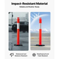 VEVOR 3 Pack Traffic Delineator Posts, 48 inches Traffic Safety Cones with Weighted Base and Reflective Strips, Heavy Duty Delineator Posts for Construction Site, Parking Lot, Crowd Control, Red