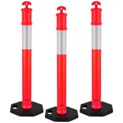 VEVOR 3 Pack Traffic Delineator Posts, 48 inches Traffic Safety Cones with Weighted Base and Reflective Strips, Heavy Duty Delineator Posts for Construction Site, Parking Lot, Crowd Control, Red
