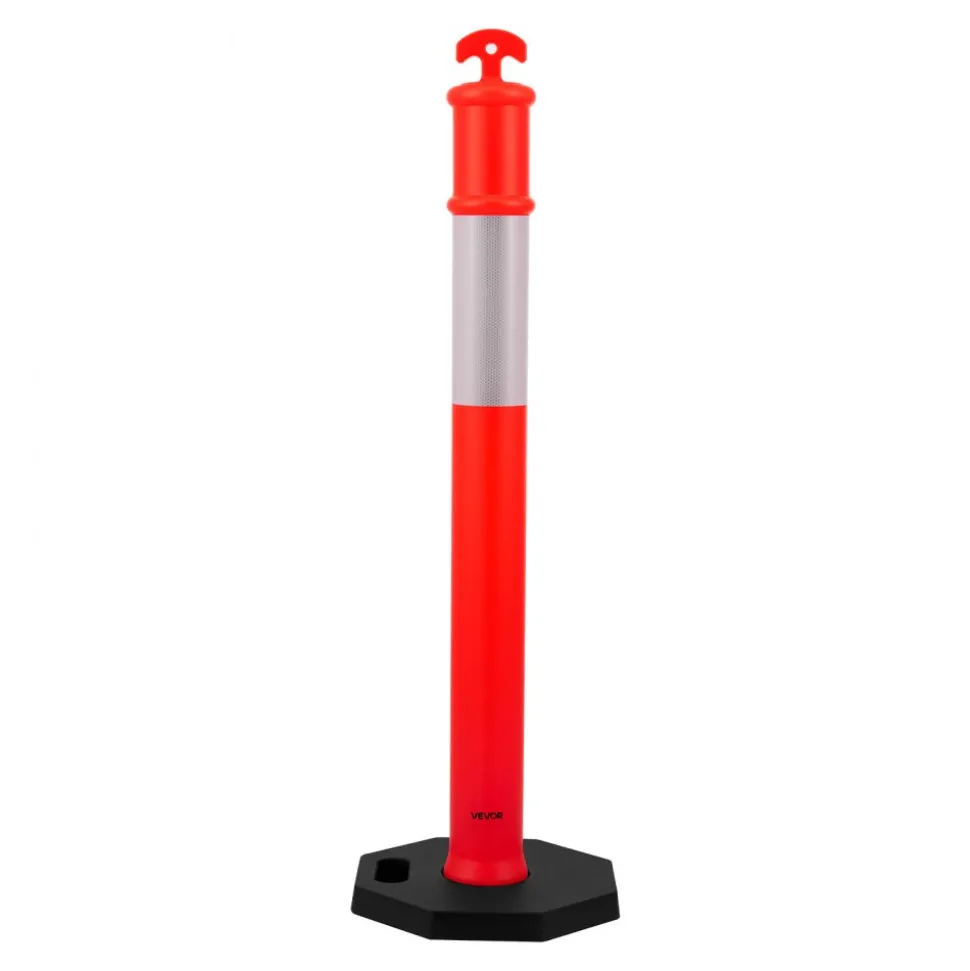 VEVOR 3 Pack Traffic Delineator Posts, 48 inches Traffic Safety Cones with Weighted Base and Reflective Strips, Heavy Duty Delineator Posts for Construction Site, Parking Lot, Crowd Control, Red