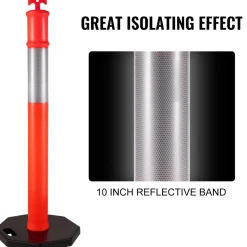 VEVOR 3Pack Traffic Delineator Posts 44 Inch Height, Orange Delineator Cones with Rubber Base 16 inch, PE Delineator Post Kit 10 inch Reflective Band for Construction Sites, Facility Management etc.