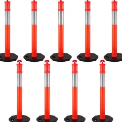 VEVOR 3Pack Traffic Delineator Posts 44 Inch Height, Orange Delineator Cones with Rubber Base 16 inch, PE Delineator Post Kit 10 inch Reflective Band for Construction Sites, Facility Management etc.