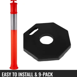 VEVOR 3Pack Traffic Delineator Posts 44 Inch Height, Orange Delineator Cones with Rubber Base 16 inch, PE Delineator Post Kit 10 inch Reflective Band for Construction Sites, Facility Management etc.