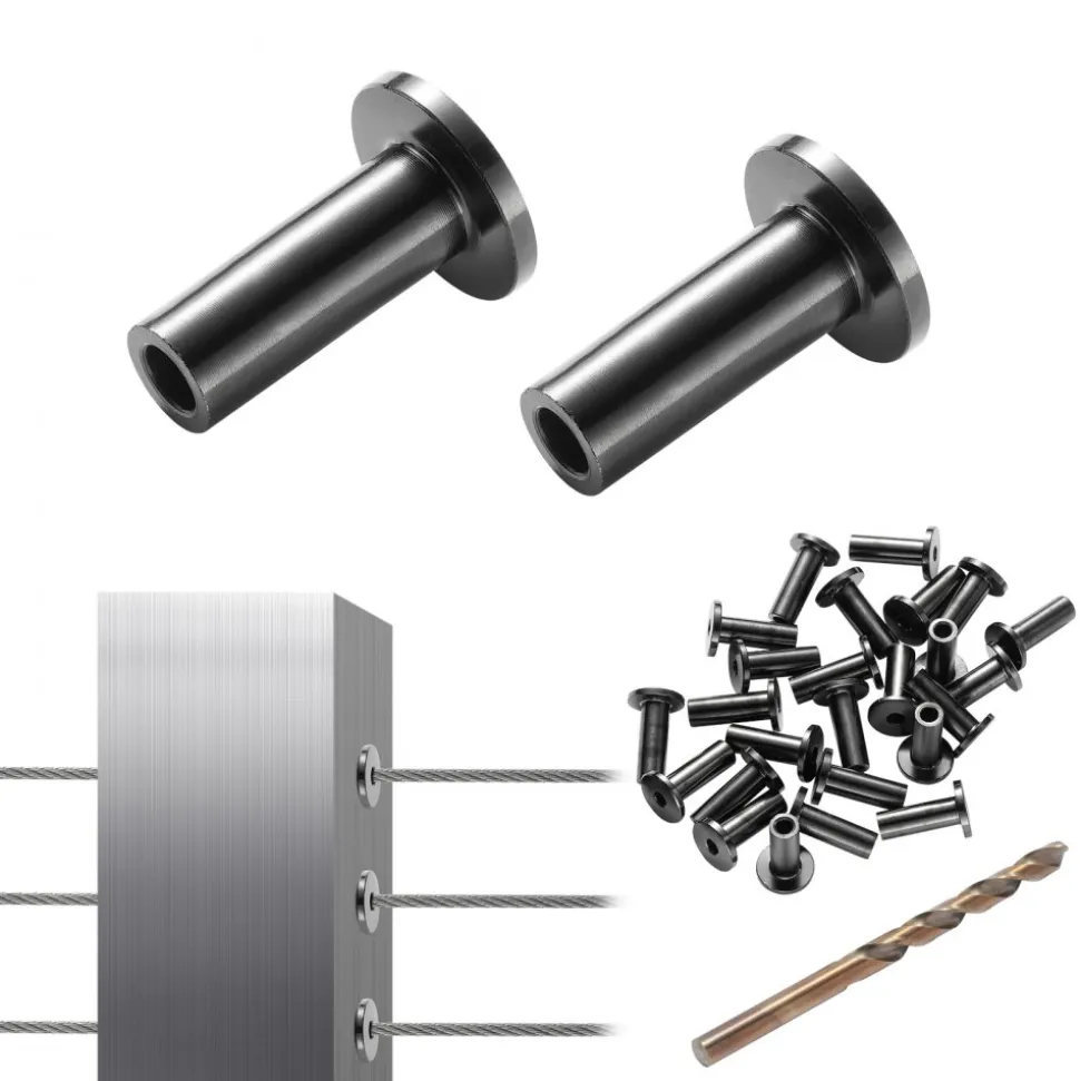 VEVOR 101 Pack T316 Stainless Steel Protector Sleeves for 1/8" Wire Rope Cable Railing, DIY Balustrade T316 Marine Grade, Come with A Free Drill Bit, Black