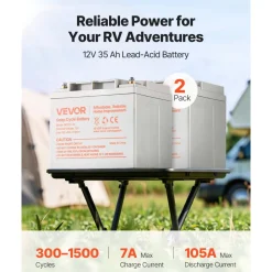 VEVOR 2 Pack 12V 35Ah Deep Cycle Battery, Sealed AGM Technology, Rechargeable Lead Acid AGM Battery, Backup Replacement for Scooters, Mobility Wheelchair, Solar System Off-Grid Home Energy Storage