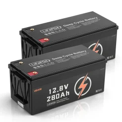 VEVOR 2 Pack 12V 280Ah LiFePO4 Battery, Up to 15000 Cycles, Deep Cycle Lithium Iron Phosphate Battery with Built-in BMS, Low Temp Protection, 10 Years Lifetime, for Solar Off-Grid Home Energy Storage