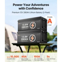 VEVOR 2 Pack 12V 280Ah LiFePO4 Battery, Up to 15000 Cycles, Deep Cycle Lithium Iron Phosphate Battery with Built-in BMS, Low Temp Protection, 10 Years Lifetime, for Solar Off-Grid Home Energy Storage