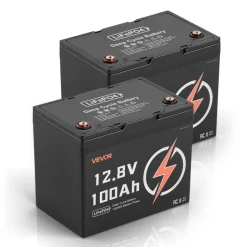 VEVOR 2 Pack 12V 100Ah LiFePO4 Battery, Up to 15000 Cycles, Deep Cycle Lithium Iron Phosphate Battery with Built-in BMS, Low Temp Protection, 10 Years Lifetime, for Solar Off-Grid Home Energy Storage