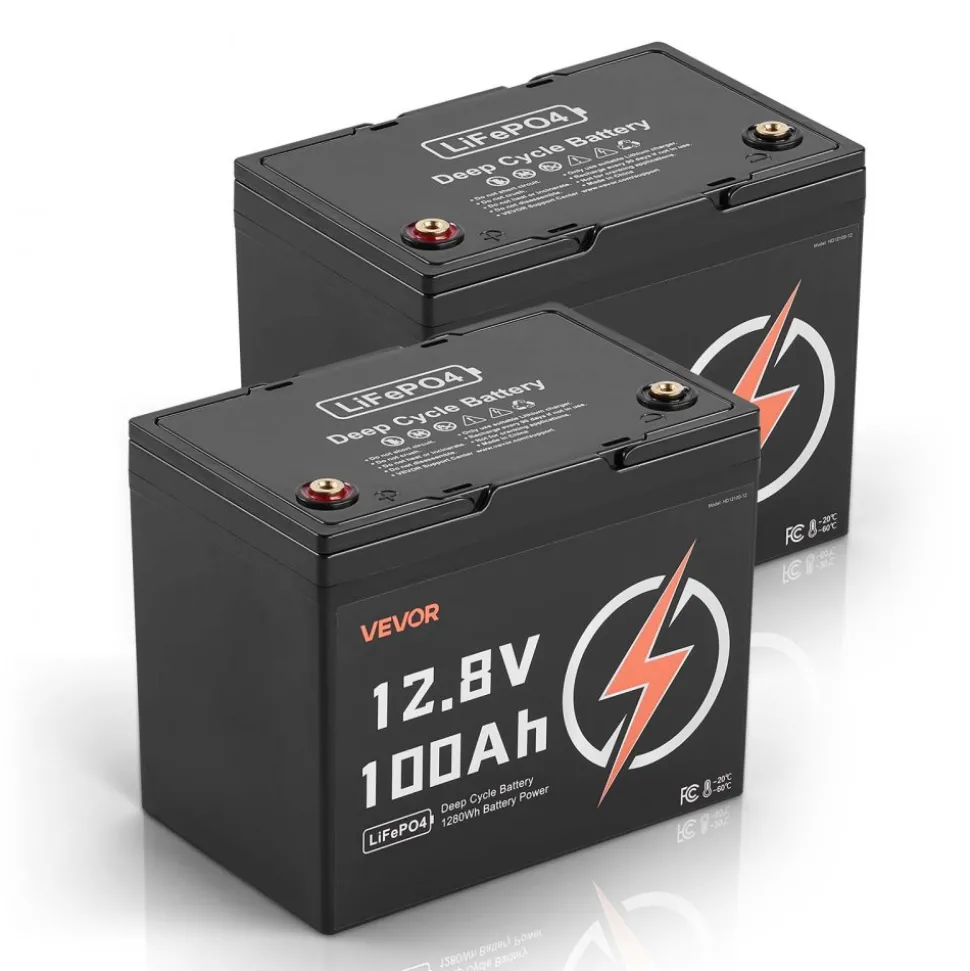 VEVOR 2 Pack 12V 100Ah LiFePO4 Battery, Up to 15000 Cycles, Deep Cycle Lithium Iron Phosphate Battery with Built-in BMS, Low Temp Protection, 10 Years Lifetime, for Solar Off-Grid Home Energy Storage