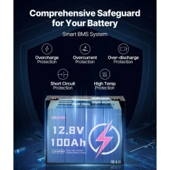 VEVOR 2 Pack 12V 100Ah LiFePO4 Battery, Up to 15000 Cycles, Deep Cycle Lithium Iron Phosphate Battery with Built-in BMS, Low Temp Protection, 10 Years Lifetime, for Solar Off-Grid Home Energy Storage