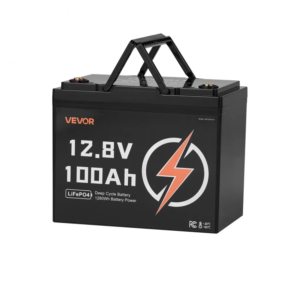 VEVOR 2 Pack 12V 100Ah LiFePO4 Battery, Up to 15000 Cycles, Deep Cycle Lithium Iron Phosphate Battery with Built-in BMS, Low Temp Protection, 10 Years Lifetime, for Solar Off-Grid Home Energy Storage