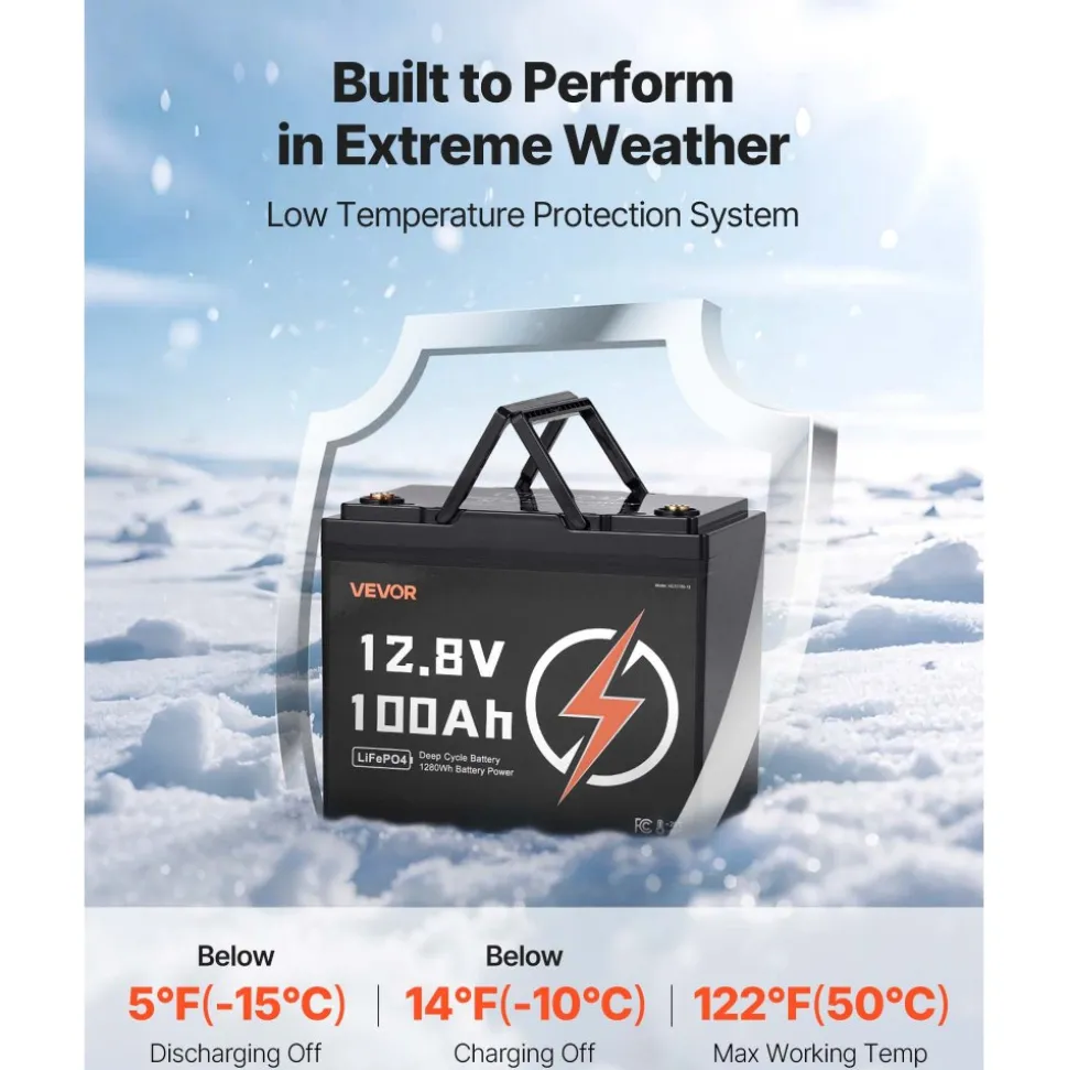 VEVOR 2 Pack 12V 100Ah LiFePO4 Battery, Up to 15000 Cycles, Deep Cycle Lithium Iron Phosphate Battery with Built-in BMS, Low Temp Protection, 10 Years Lifetime, for Solar Off-Grid Home Energy Storage