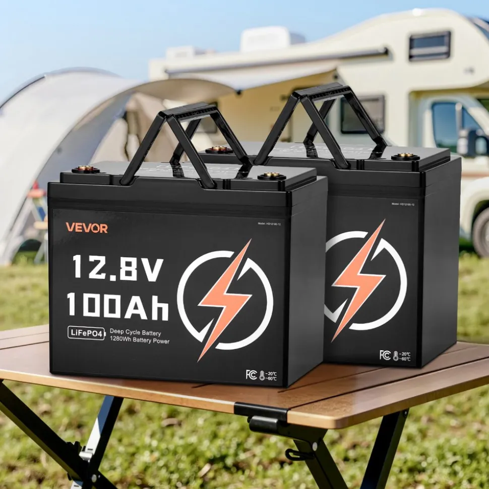 VEVOR 2 Pack 12V 100Ah LiFePO4 Battery, Up to 15000 Cycles, Deep Cycle Lithium Iron Phosphate Battery with Built-in BMS, Low Temp Protection, 10 Years Lifetime, for Solar Off-Grid Home Energy Storage