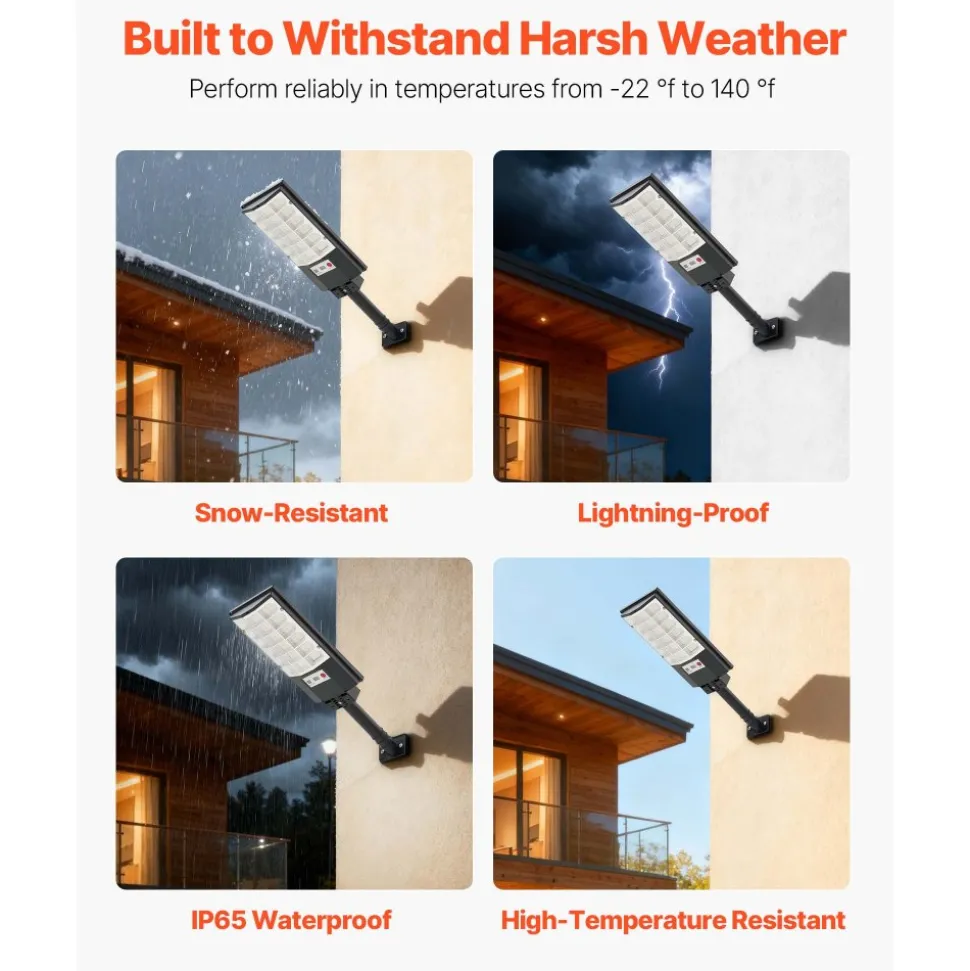 VEVOR 4 Pack 500W Solar Street Lights Outdoor, 50000LM, Commercial Parking Lot Lights Dusk to Dawn, LED Flood Security Lamp with Motion Sensor, IP65 Waterproof Outdoor Lighting, for Driveway Yard