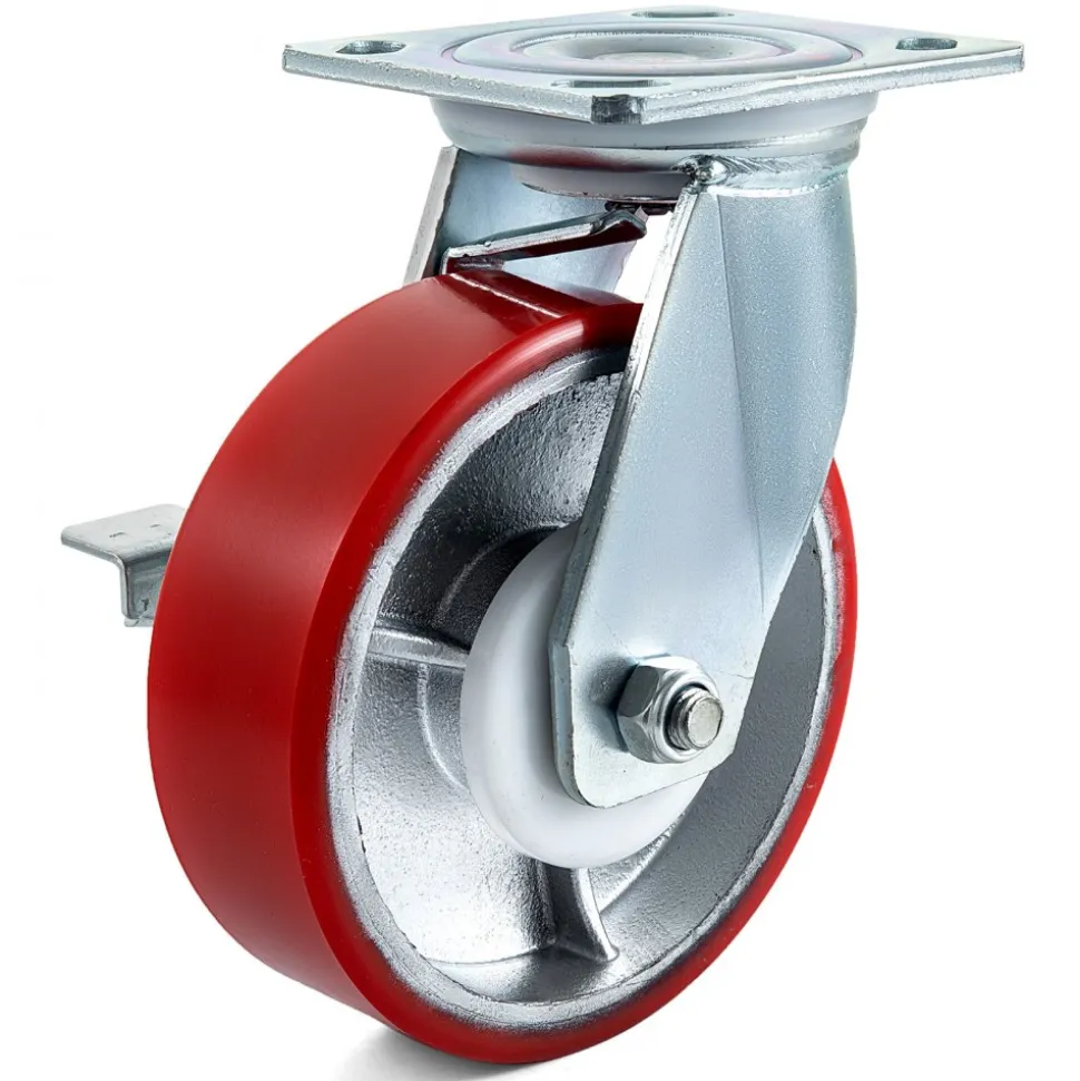 VEVOR 4 Pack 6 x 2 Inch Caster Wheels 2 Rigid and 2 Swivel Casters with Side Brake Polyurethane Iron Core Plate 1000LBS Capacity Per Wheel