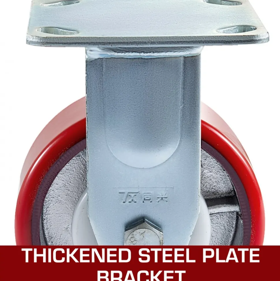 VEVOR 4 Pack 6 x 2 Inch Caster Wheels 2 Rigid and 2 Swivel Casters with Side Brake Polyurethane Iron Core Plate 1000LBS Capacity Per Wheel