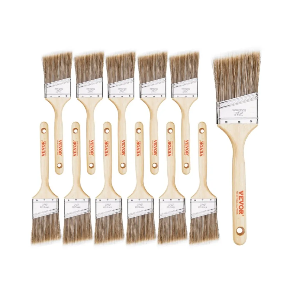 VEVOR Paint Brushes, 12 Piece Angle Paint Brush, Treated Wood Handle, Paint Brush Set for All Latex and Oil Paints & Stains, Wood Stain Brushes for Cabinets, Walls, Fences, Interior & Exterior Use