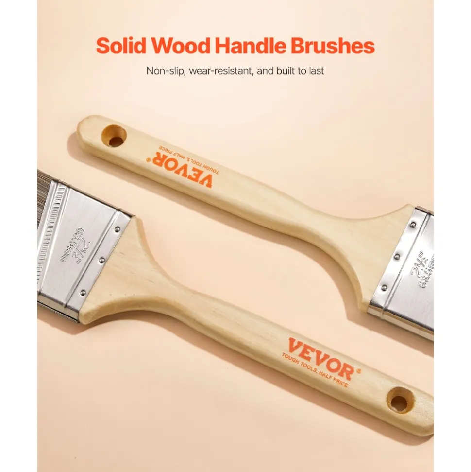 VEVOR Paint Brushes, 12 Piece Angle Paint Brush, Treated Wood Handle, Paint Brush Set for All Latex and Oil Paints & Stains, Wood Stain Brushes for Cabinets, Walls, Fences, Interior & Exterior Use