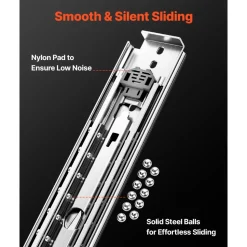 VEVOR 1 Pair Full Extension Drawer Slides 18 20 22 28 30 32 36 38 40 44 48 52 56 60 in, 500 lbs Load Capacity Locking Drawer Slides, Ball Bearing with Lock Side Mount Drawer Slide Rail