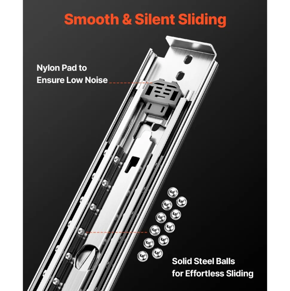 VEVOR 1 Pair Full Extension Drawer Slides 18 20 22 28 30 32 36 38 40 44 48 52 56 60 in, 500 lbs Load Capacity Locking Drawer Slides, Ball Bearing with Lock Side Mount Drawer Slide Rail