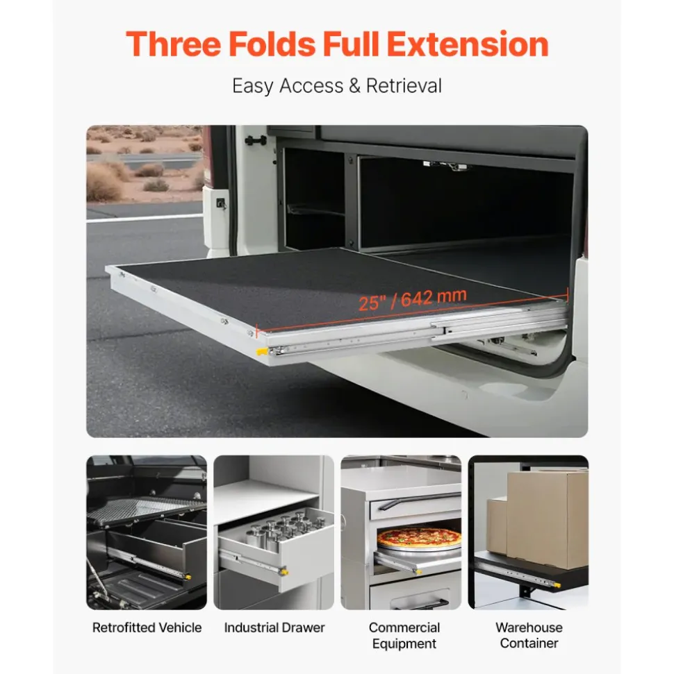 VEVOR 1 Pair Full Extension Drawer Slides 24 in, 500 lbs Load Capacity Locking Drawer Slides, Ball Bearing with Lock Side Mount Drawer Slide Rail
