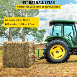 VEVOR Pair Hay Spear 49" Bale Spear 3000 lbs Capacity, Bale Spike Quick Attach Square Hay Bale Spears 1 3/4", Red Coated Bale Forks, Bale Hay Spike with Hex Nut & Sleeve for Buckets Tractors Loaders