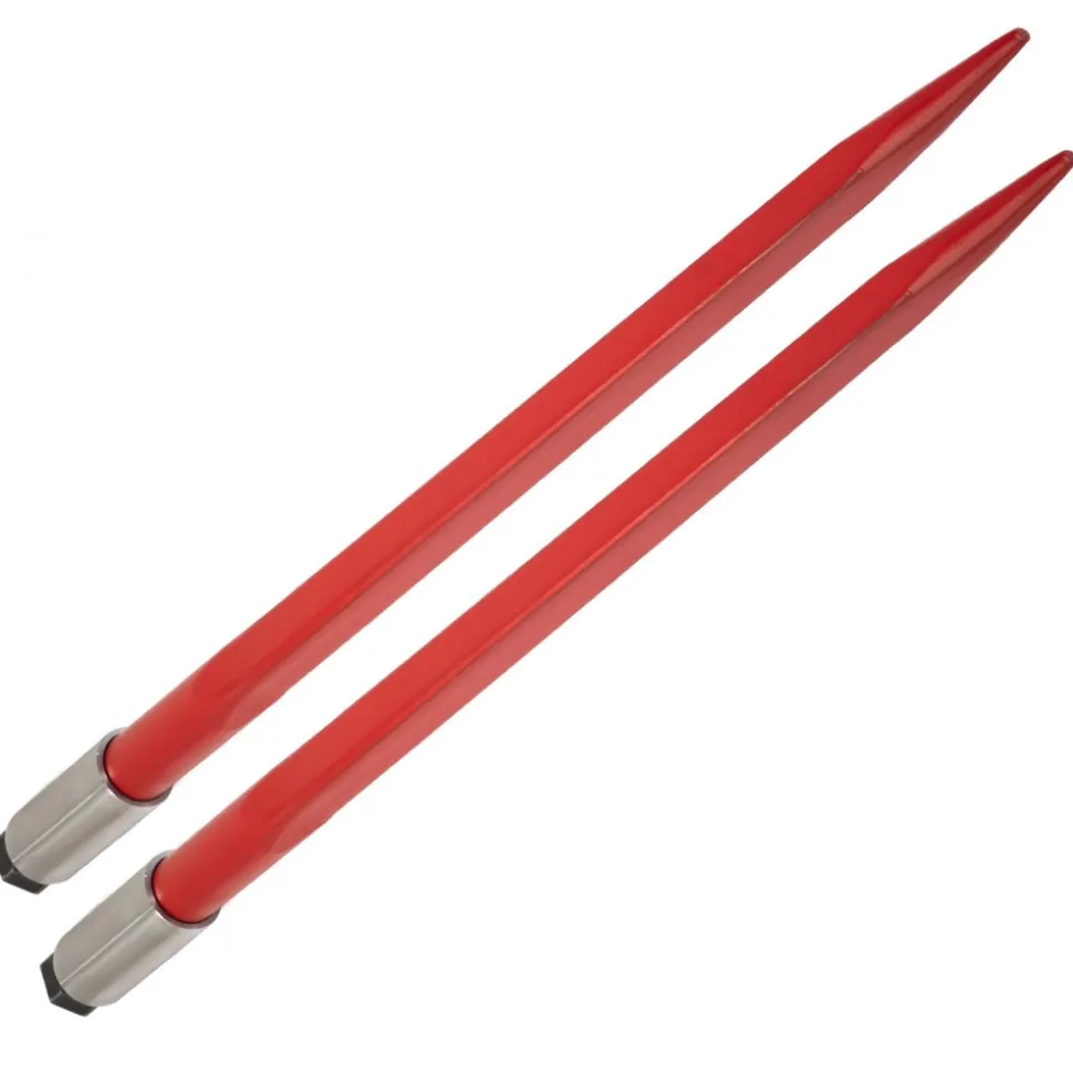 VEVOR Pair Hay Spear 39" Bale Spear 3000 lbs Capacity, Bale Spike Quick Attach Square Hay Bale Spears 1 3/4", Red Coated Bale Forks, Bale Hay Spike with Hex Nut & Sleeve for Buckets Tractors Loaders