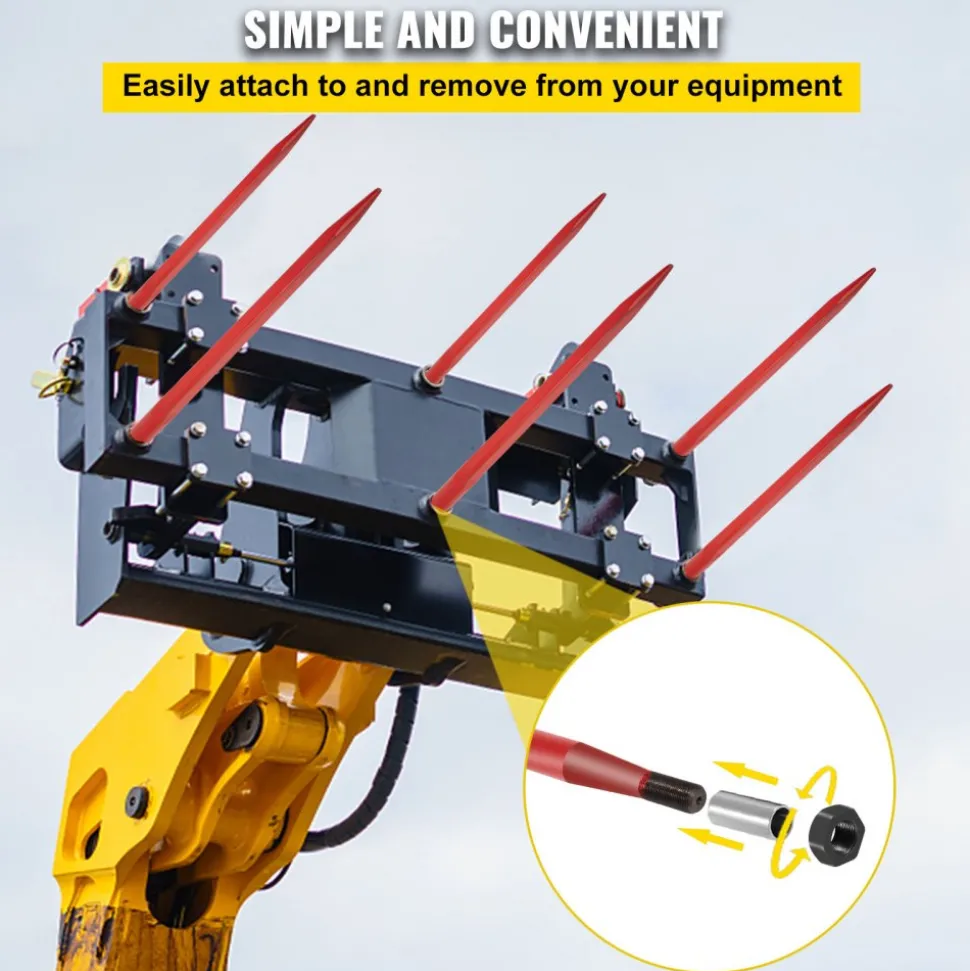 VEVOR Pair Hay Spear 39" Bale Spear 3000 lbs Capacity, Bale Spike Quick Attach Square Hay Bale Spears 1 3/4", Red Coated Bale Forks, Bale Hay Spike with Hex Nut & Sleeve for Buckets Tractors Loaders