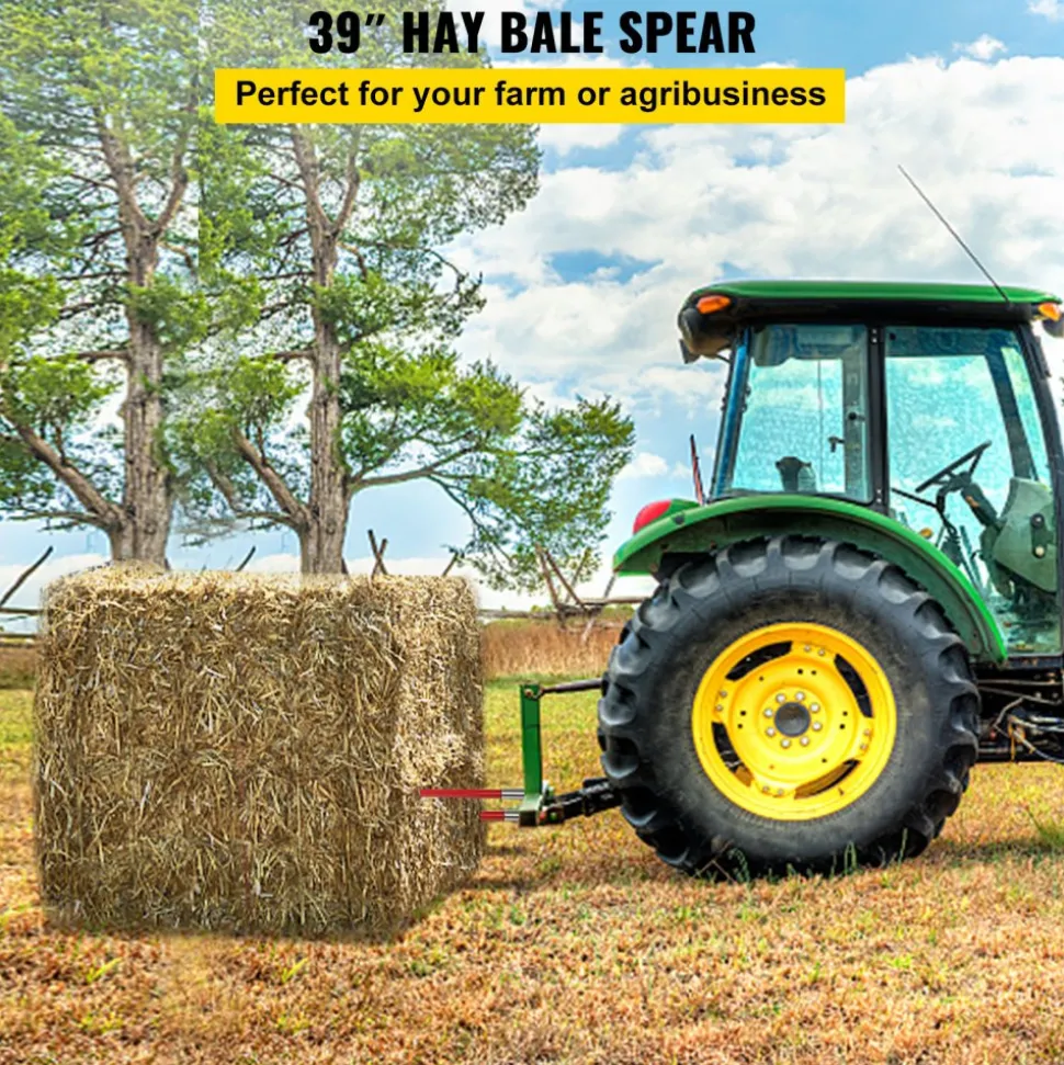 VEVOR Pair Hay Spear 39" Bale Spear 3000 lbs Capacity, Bale Spike Quick Attach Square Hay Bale Spears 1 3/4", Red Coated Bale Forks, Bale Hay Spike with Hex Nut & Sleeve for Buckets Tractors Loaders
