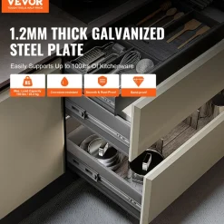 VEVOR 6 Pairs of 24 Inch Drawer Slides Side Mount Rails, Heavy Duty Full Extension Steel Track, Soft-Close Noiseless Guide Glides Cabinet Kitchen Runners with Ball Bearing, 100 Lbs Load Capacity