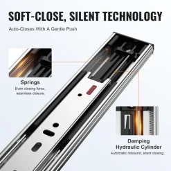 VEVOR 6 Pairs of 24 Inch Drawer Slides Side Mount Rails, Heavy Duty Full Extension Steel Track, Soft-Close Noiseless Guide Glides Cabinet Kitchen Runners with Ball Bearing, 100 Lbs Load Capacity