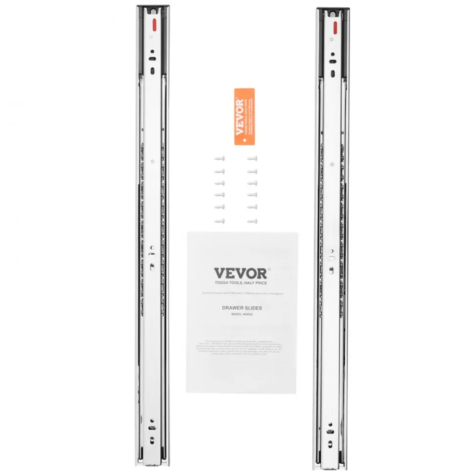 VEVOR 10 Pairs of 24 Inch Drawer Slides Side Mount Rails, Heavy Duty Full Extension Steel Track, Soft-Close Noiseless Guide Glides Cabinet Kitchen Runners with Ball Bearing, 100 Lbs Load Capacity