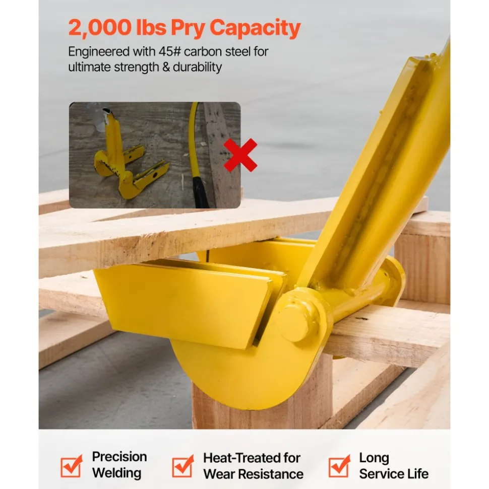 VEVOR Pallet Buster Tool, 41 Inch Carbon Steel Handle Wrecking Pry Bar, 2000 lbs Weight Capacity, Heavy Duty Deck Board Removal Tool, Breaker Bar for Flooring, Framing, Roofing, Trim, Drywall