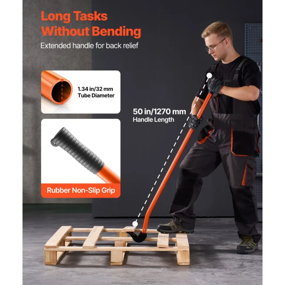 VEVOR Pallet Buster Tool, 50 Inch Carbon Steel Handle Wrecking Pry Bar, 2000 lbs Weight Capacity, Heavy Duty Deck Board Removal Tool, Breaker Bar for Flooring, Framing, Roofing, Trim, Drywall