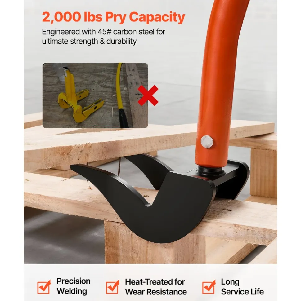 VEVOR Pallet Buster Tool, 50 Inch Carbon Steel Handle Wrecking Pry Bar, 2000 lbs Weight Capacity, Heavy Duty Deck Board Removal Tool, Breaker Bar for Flooring, Framing, Roofing, Trim, Drywall