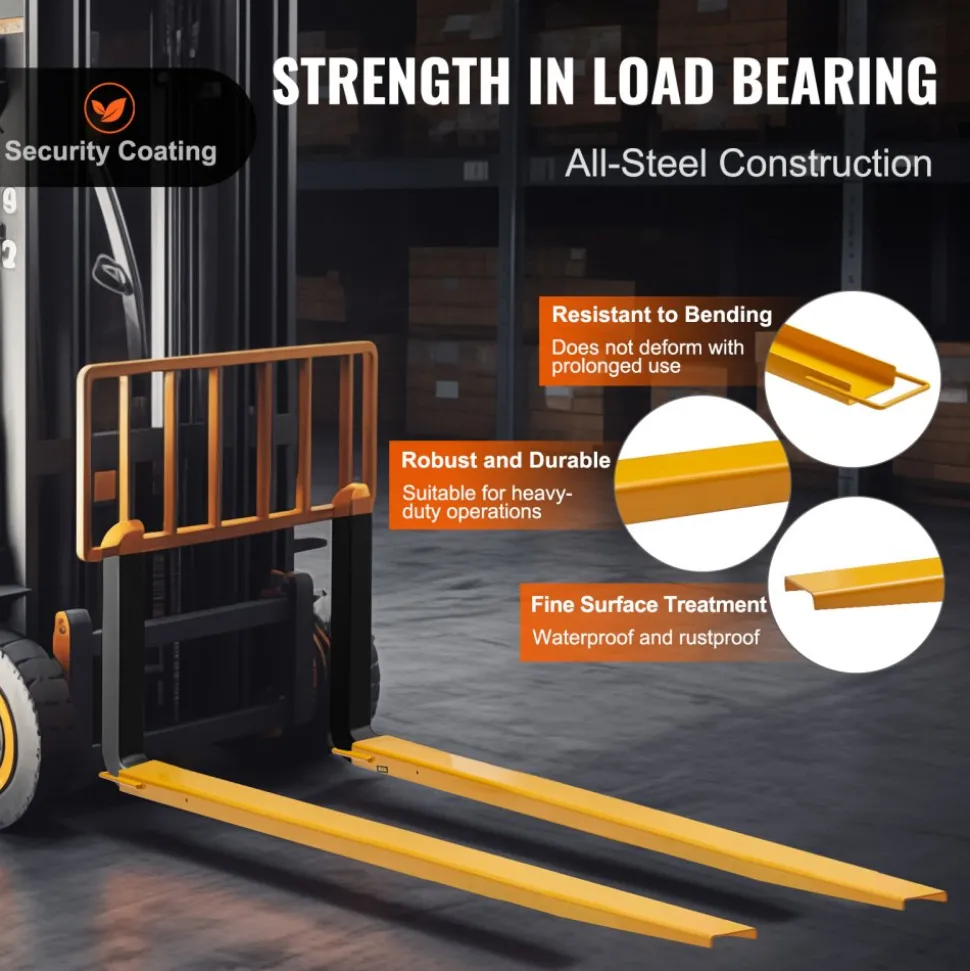 VEVOR Pallet Fork Extensions, 84" Length 4.5" Width, Heavy Duty Carbon Steel Fork Extensions for Forklifts, 1 Pair Forklift Extensions, Industrial Forklift Fork Attachments for Forklift Truck, Yellow