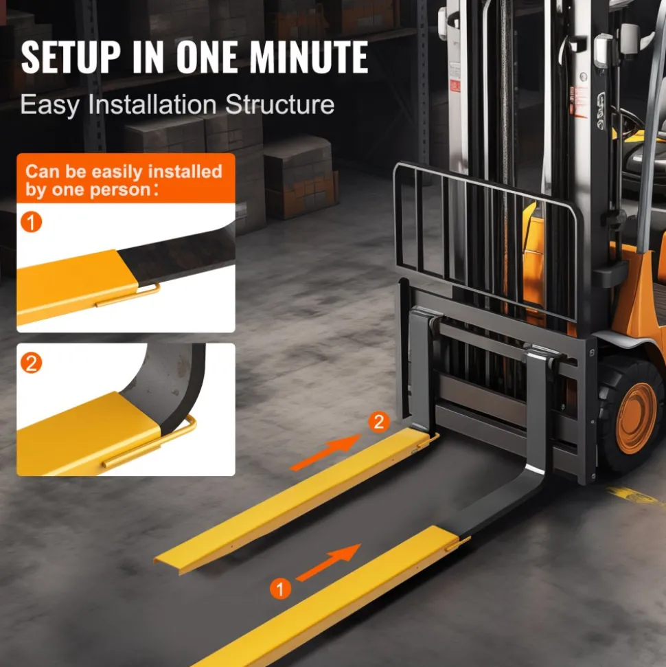 VEVOR Pallet Fork Extensions, 72" Length 4.5" Width, Heavy Duty Carbon Steel Fork Extensions for Forklifts, 1 Pair Forklift Extensions, Industrial Forklift Fork Attachments for Forklift Truck, Yellow