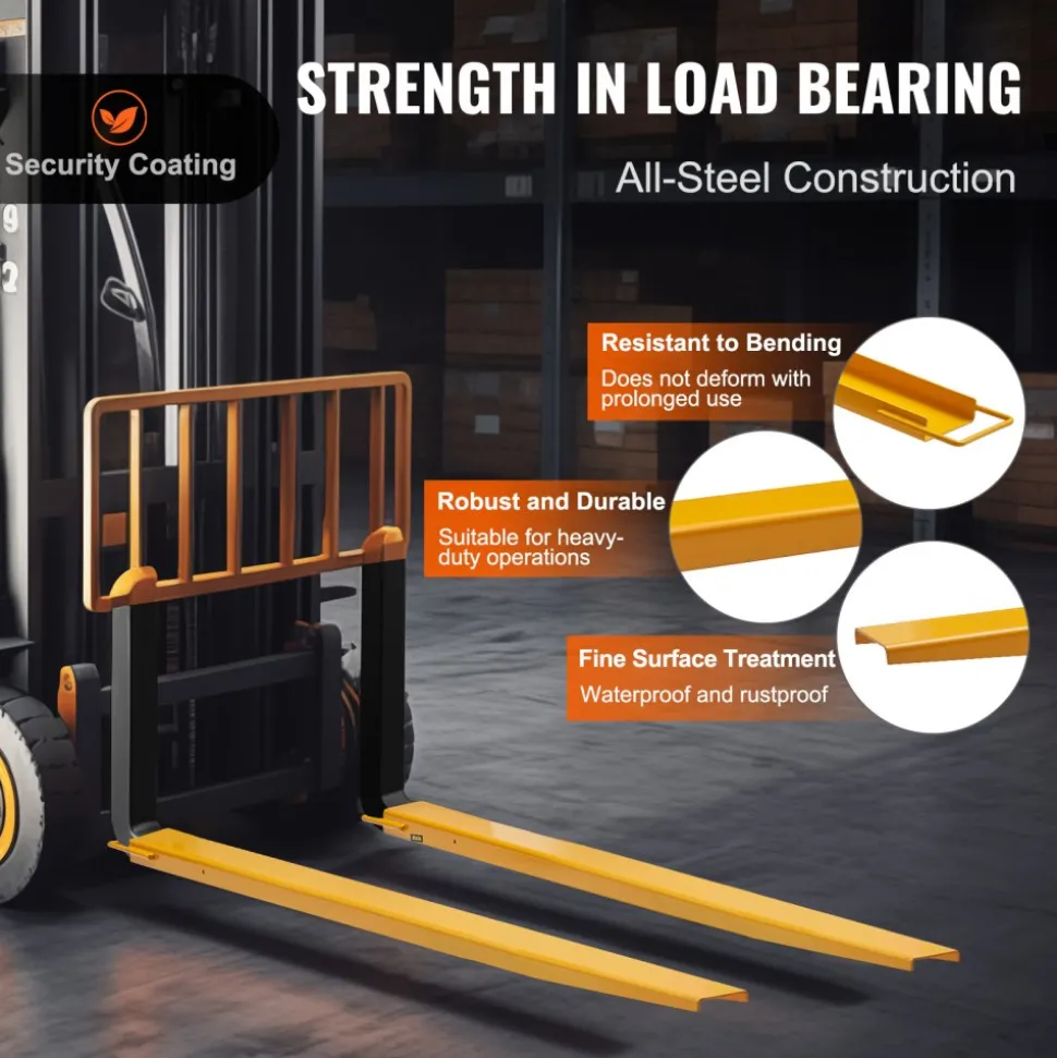 VEVOR Pallet Fork Extensions, 72" Length 4.5" Width, Heavy Duty Carbon Steel Fork Extensions for Forklifts, 1 Pair Forklift Extensions, Industrial Forklift Fork Attachments for Forklift Truck, Yellow