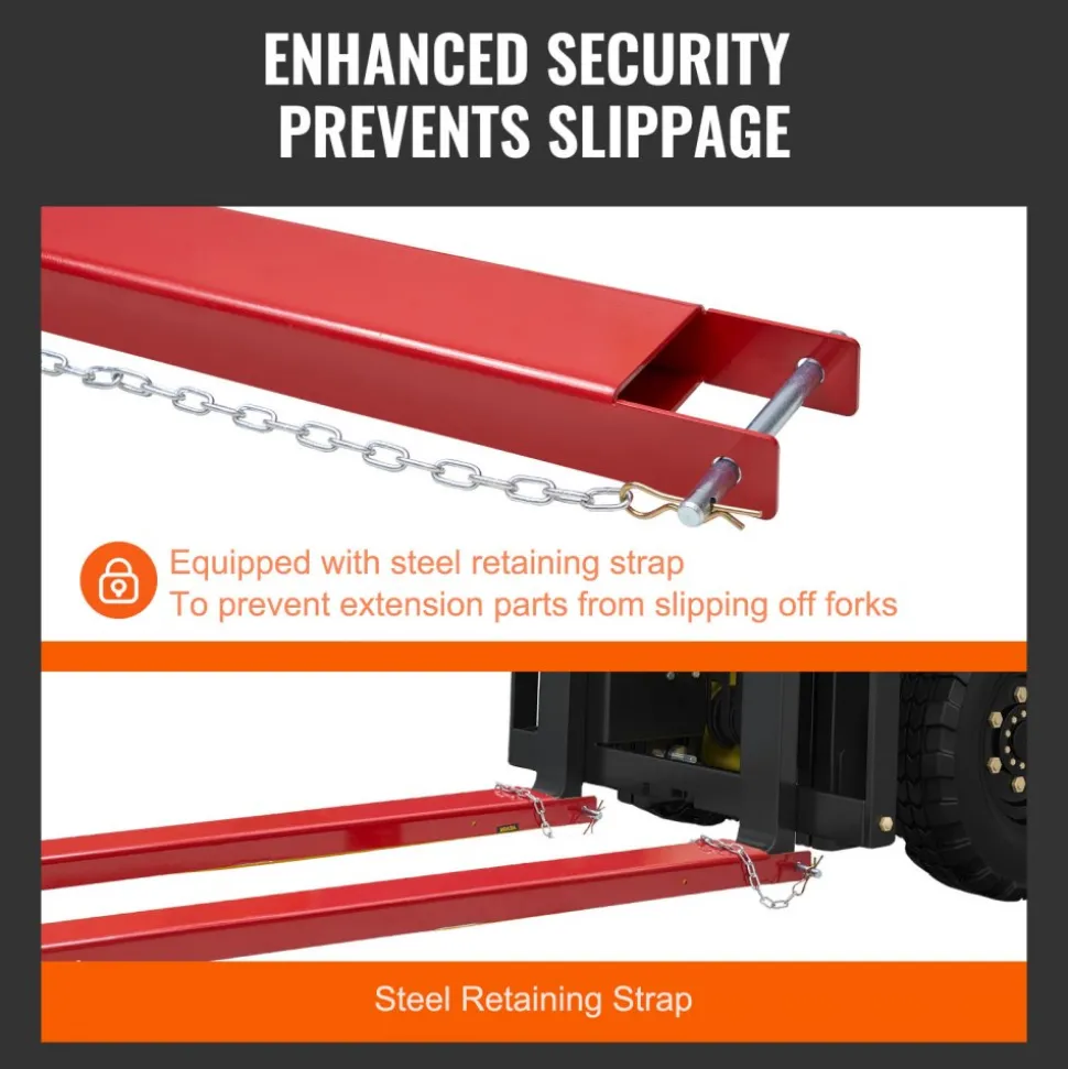 VEVOR Pallet Fork Extensions, 72" Length 4.5" Width, Heavy Duty Carbon Steel Fork Extensions for Forklifts, 1 Pair Forklift Extensions with Pins, Forklift Fork Attachments for Forklift Truck, Red