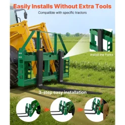 VEVOR Pallet Fork Frame Attachment with 48-inch Skid Steer Forks for JD Tractors