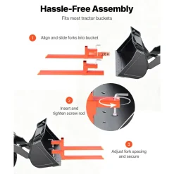 VEVOR Pallet Forks, 2000 lbs Clamp on Pallet Forks, 43-Inch Total Length Heavy-Duty Quick Attach Tractor Fork Compatible with Tractor Attachments, Loader Bucket, and Skid Steer, Orange