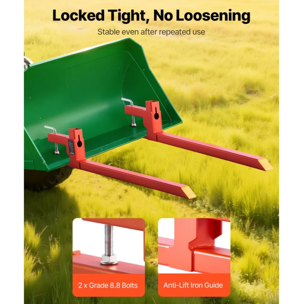 VEVOR Pallet Forks, 2000 lbs Clamp on Pallet Forks, 43-Inch Total Length Heavy-Duty Quick Attach Tractor Fork Compatible with Tractor Attachments, Loader Bucket, and Skid Steer, Orange