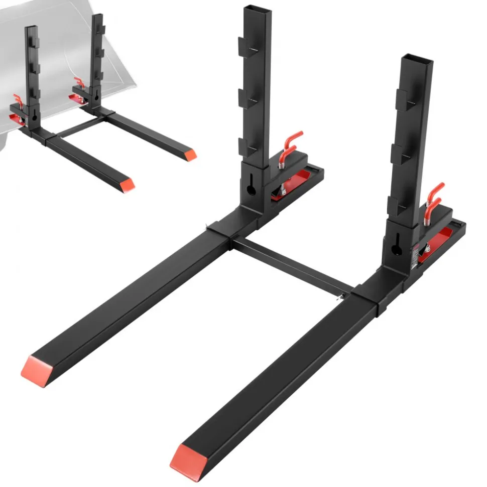 VEVOR Pallet Forks, 4000 lbs Clamp on Pallet Forks, 60-Inch Total Length Heavy-Duty Tractor Fork with Anti-Tilt Bar & Adjustable Stabilizer Bar, Fit for Loader Bucket Skid Steer Tractor, Black
